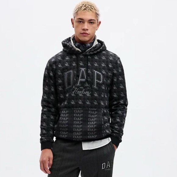 GAP x DAP Dapper Dan Black Logo Print Hoodie Collaboration Size Small - Picture 1 of 5